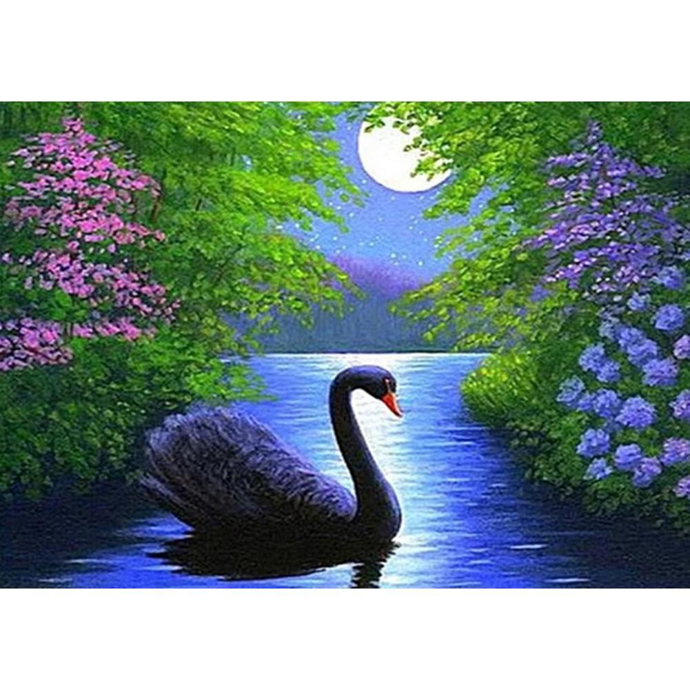 Cygne - diamant rond complet - 30x40cm