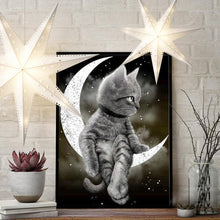 Charger l&#39;image dans la galerie, Chat de lune - diamant rond plein - 30x40cm
