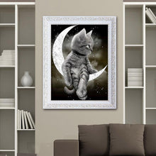 Charger l&#39;image dans la galerie, Chat de lune - diamant rond plein - 30x40cm
