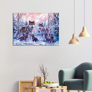 Loups - peinture en diamant complet - 40x30cm