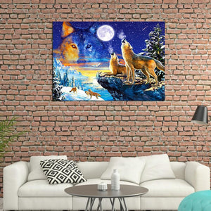 Loups - peinture en diamant complet - 40x30cm