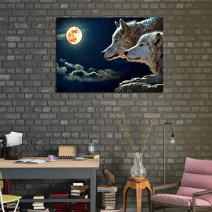 Loups - peinture en diamant complet - 40x30cm