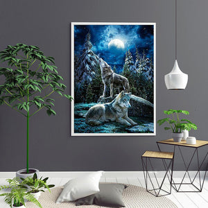 Loups - peinture en diamant complet - 30x40cm