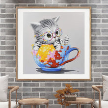 Charger l&#39;image dans la galerie, Chat de tasse - peinture complète de diamant - 30x30cm
