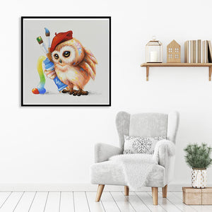 Hibou littéraire - diamant rond complet - 30x30cm