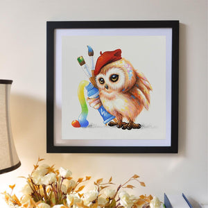 Hibou littéraire - diamant rond complet - 30x30cm