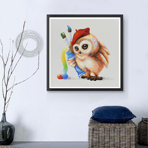 Hibou littéraire - diamant rond complet - 30x30cm