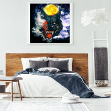 Charger l&#39;image dans la galerie, Loup et lune - diamant plein rond - 30x30cm
