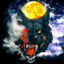 Charger l&#39;image dans la galerie, Loup et lune - diamant plein rond - 30x30cm

