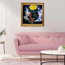 Charger l&#39;image dans la galerie, Loup et lune - diamant plein rond - 30x30cm

