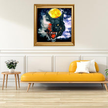 Charger l&#39;image dans la galerie, Loup et lune - diamant plein rond - 30x30cm
