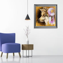 Charger l&#39;image dans la galerie, Loup et attrape-rêves - diamant rond complet - 30x30cm
