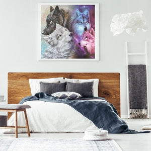Loups - diamant rond complet - 30x30cm