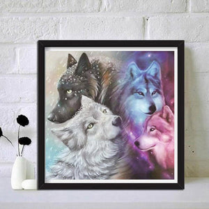 Loups - diamant rond complet - 30x30cm