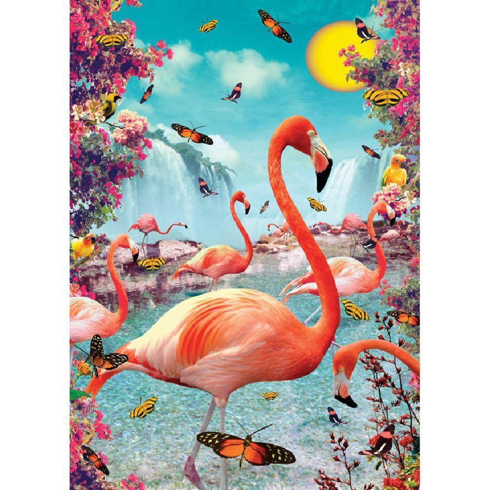 Oiseau rose - diamant rond complet - 40x30cm