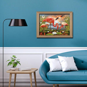 Oiseau rose - diamant rond complet - 40x30cm