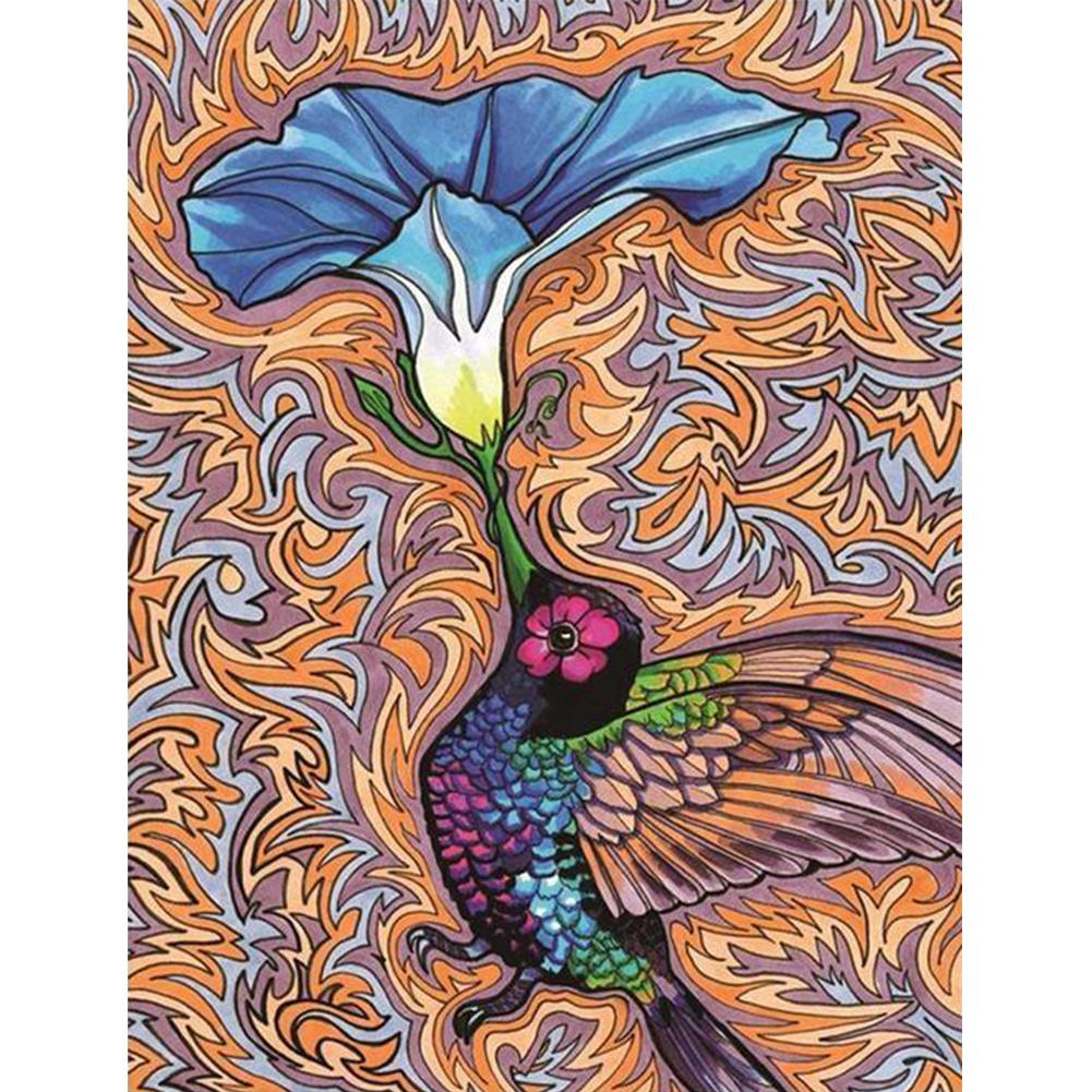 Oiseau et pétunia - peinture en diamant complet - 30x40cm