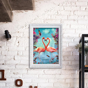 Oiseau rose - peinture complète de diamant - 40x30cm