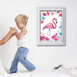 Oiseau rose - peinture complète de diamant - 40x30cm