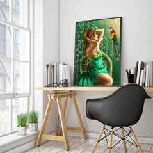 Charger l&#39;image dans la galerie, Fille et perroquet - diamant rond complet - 30x40cm
