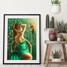 Charger l&#39;image dans la galerie, Fille et perroquet - diamant rond complet - 30x40cm
