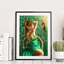 Charger l&#39;image dans la galerie, Fille et perroquet - diamant rond complet - 30x40cm
