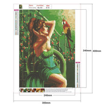 Charger l&#39;image dans la galerie, Fille et perroquet - diamant rond complet - 30x40cm
