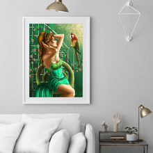 Charger l&#39;image dans la galerie, Fille et perroquet - diamant rond complet - 30x40cm
