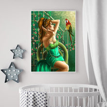 Charger l&#39;image dans la galerie, Fille et perroquet - diamant rond complet - 30x40cm
