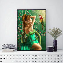Charger l&#39;image dans la galerie, Fille et perroquet - diamant rond complet - 30x40cm
