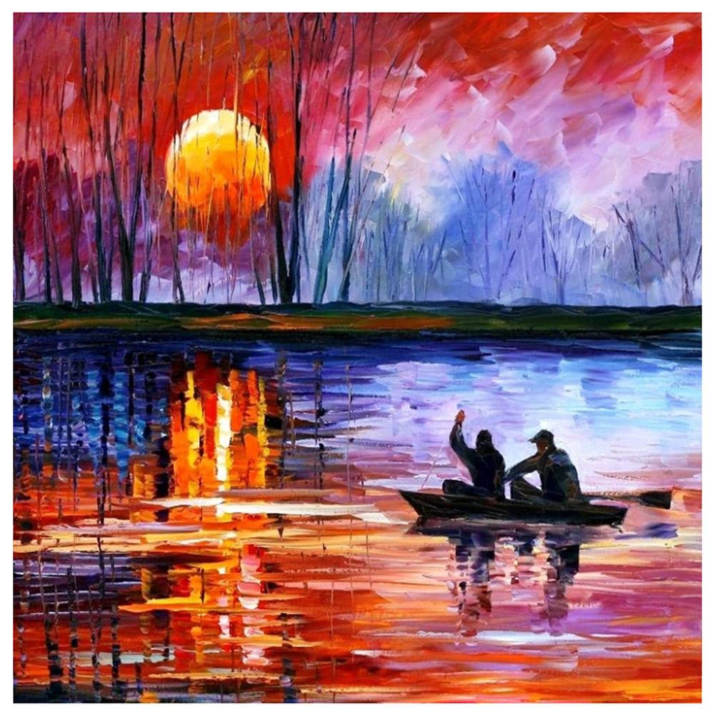 Bateau de lac - peinture complète de diamant - 30x30cm