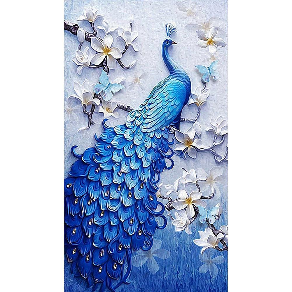 Peafowl bleu - diamant rond complet - 60x80cm