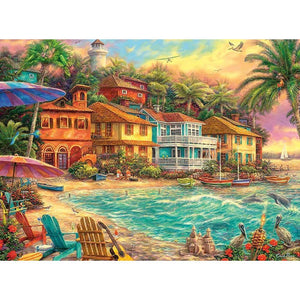 Coucher de soleil bord de mer - diamant rond complet - 30x40cm