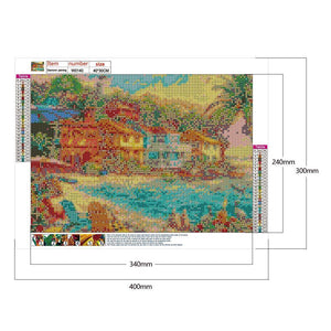 Coucher de soleil bord de mer - diamant rond complet - 30x40cm