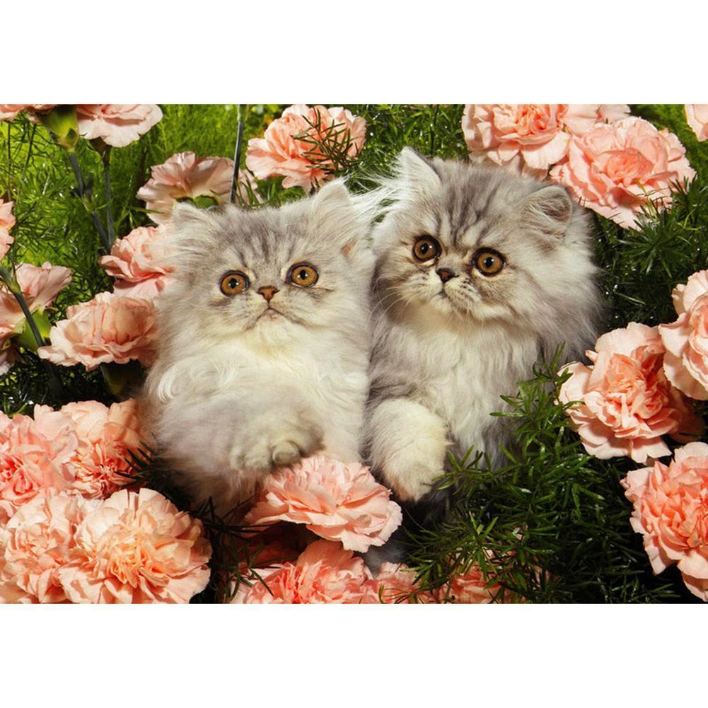 Chat de fleur - peinture complète de diamant - 40x30cm
