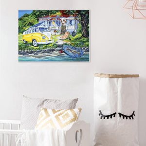 Voiture de maison - peinture complète de diamant - 40x30cm