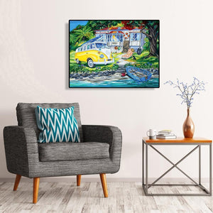 Voiture de maison - peinture complète de diamant - 40x30cm