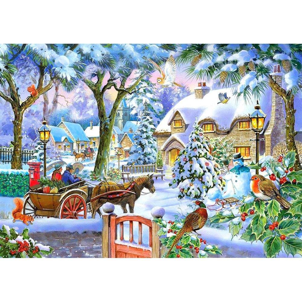 Maison de neige - peinture complète de diamant - 40x30cm