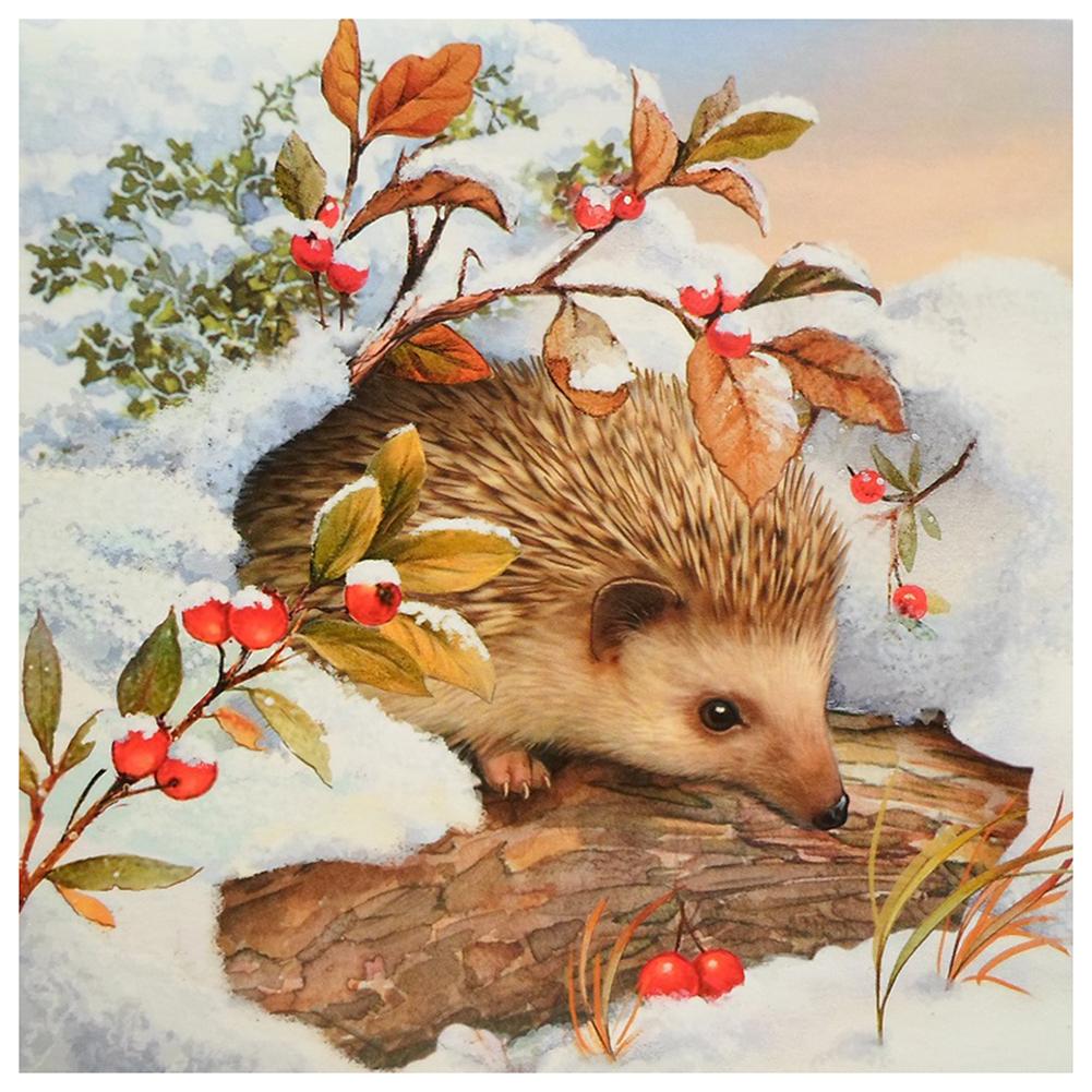 Hérisson de neige - peinture complète de diamant - 30x30cm