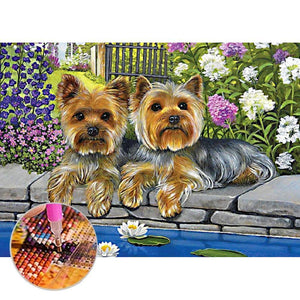 Chiens de fleur - peinture de diamant complète - 30x40cm