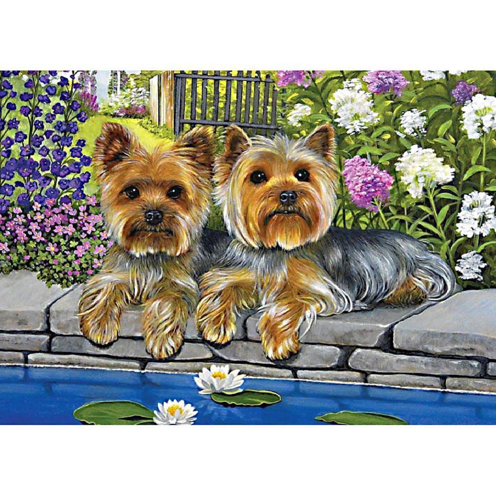 Chiens de fleur - peinture de diamant complète - 30x40cm