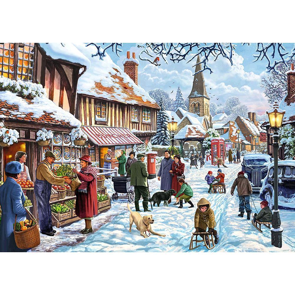 Visite de neige - peinture diamant - 30x40cm