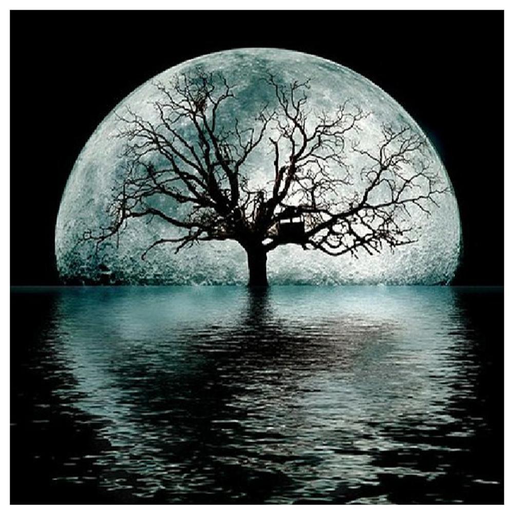 Lune d’arbre - peinture de diamant plein - 30x30cm