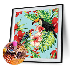 Deux perroquets - peinture diamant pleine - 40x40cm