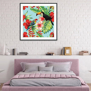 Deux perroquets - peinture diamant pleine - 40x40cm