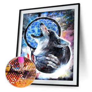 Loup dreamcatcher animal - peinture en diamant complet - 30x40cm