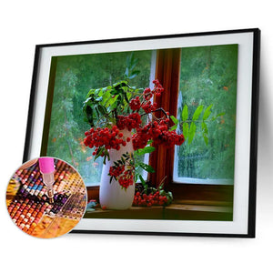 Mur de fleurs rouges - peinture complète de diamant - 30x40cm