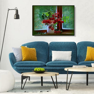 Mur de fleurs rouges - peinture complète de diamant - 30x40cm