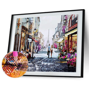 Rue romantique - peinture en diamant complet - 30x40cm