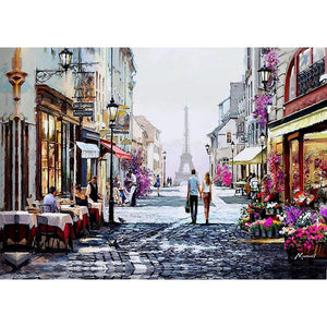 Rue romantique - peinture en diamant complet - 30x40cm
